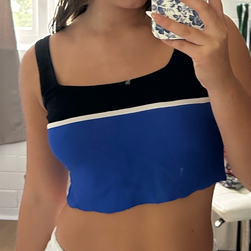 Blue and white striped tank top